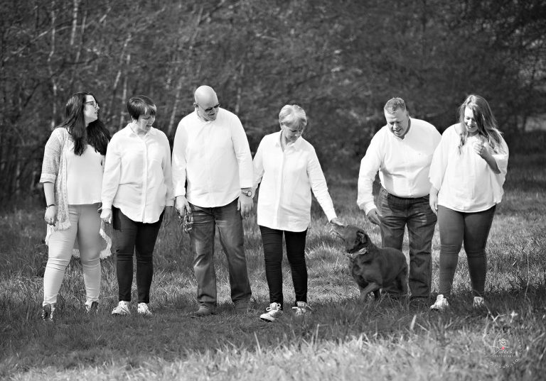 Family photo shoot woodland walk with dog